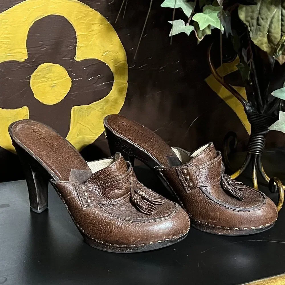 MICHAEL Michael Kors Brown Leather Mules Size 7.5